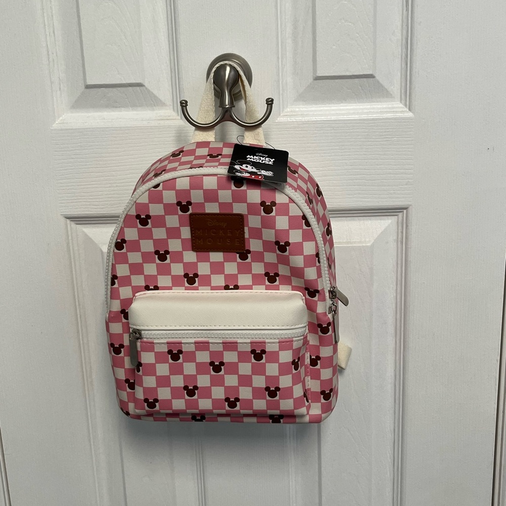 Disney Bioworld Mickey Mouse Mini backpack pink white Checkered New